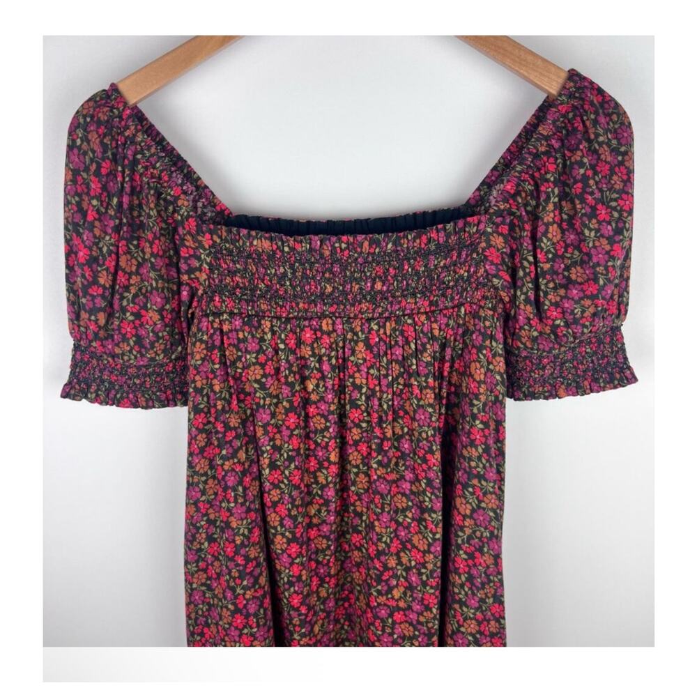 NEW American Eagle Babydoll dress Floral Square Neck Smocked Puff sleeves sz SP - Picture 4 of 9